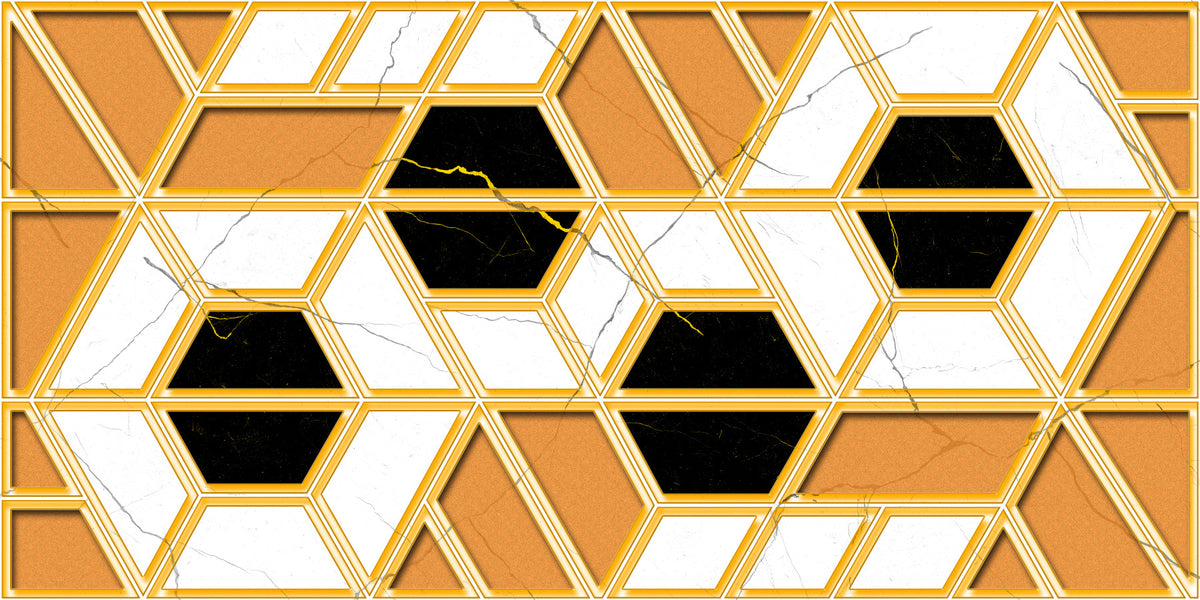 Luxuriöses geometrisches Marmor-Wandbild als Gold-Tapete in your room — zoomed