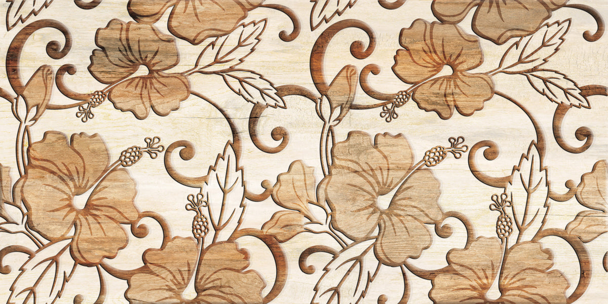 : Vintage Beige Floral Wood Texture Wallpaper Wall Mural in your room — zoomed