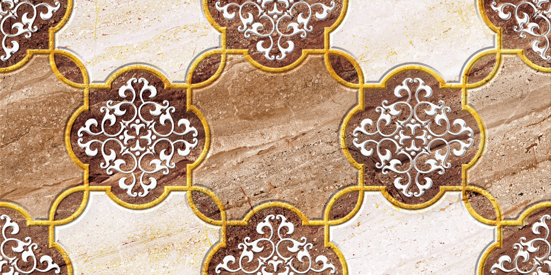 Luxuriöse beige Marmor-Wandtapete mit ornamentalem Gold, Wandbild