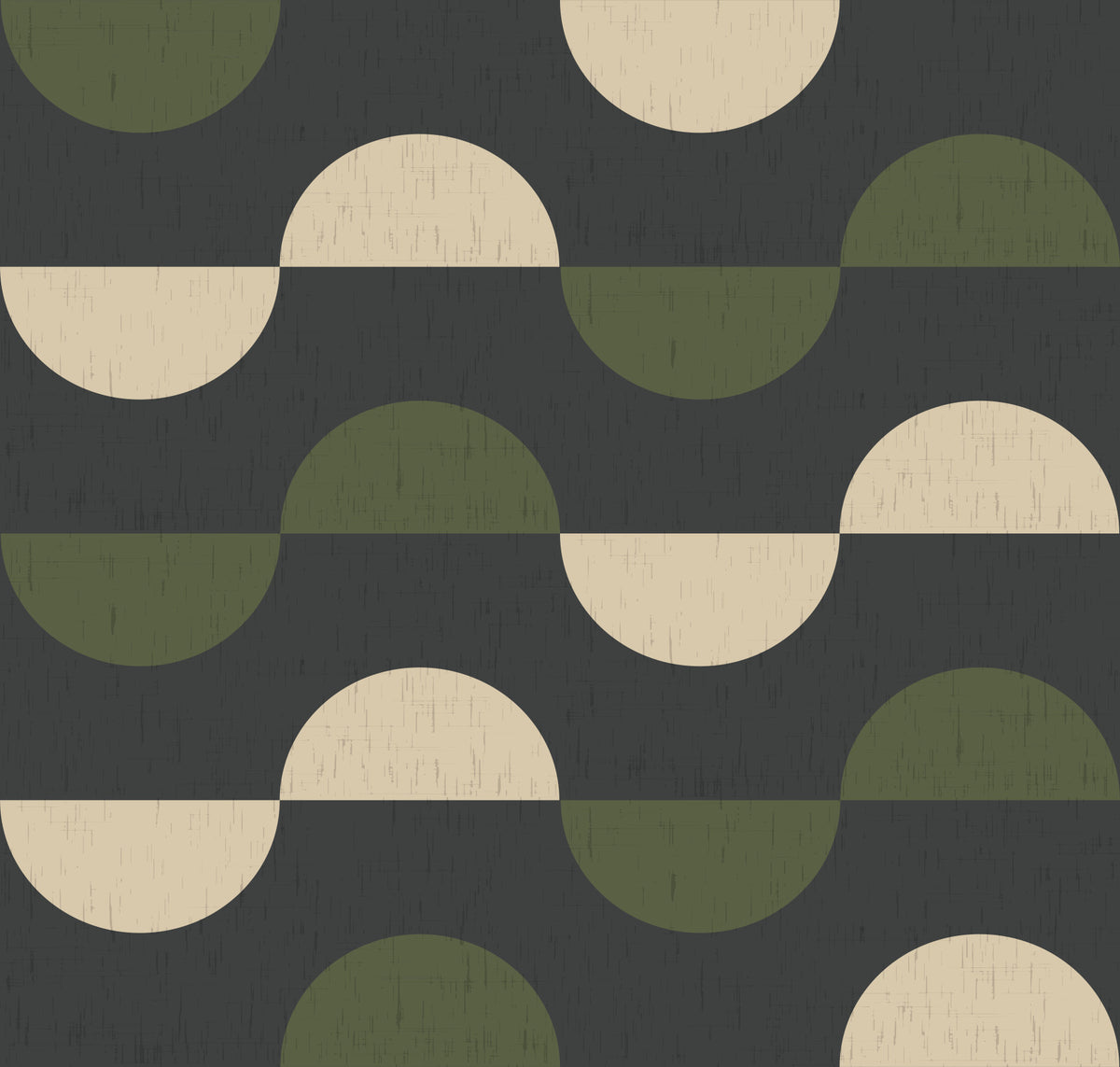 Papier peint demi-lune géométrique charbon et olive, style moderne du milieu du siècle in your room — zoomed