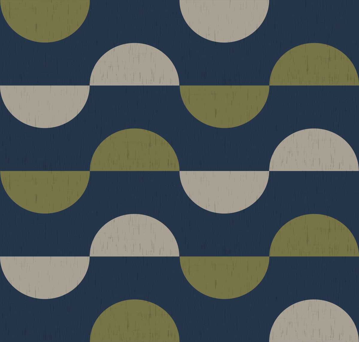 Navy and Olive Half Moon Wallpaper Retro Mid Century Modern Wallpaper⁠ in your room — zoomed