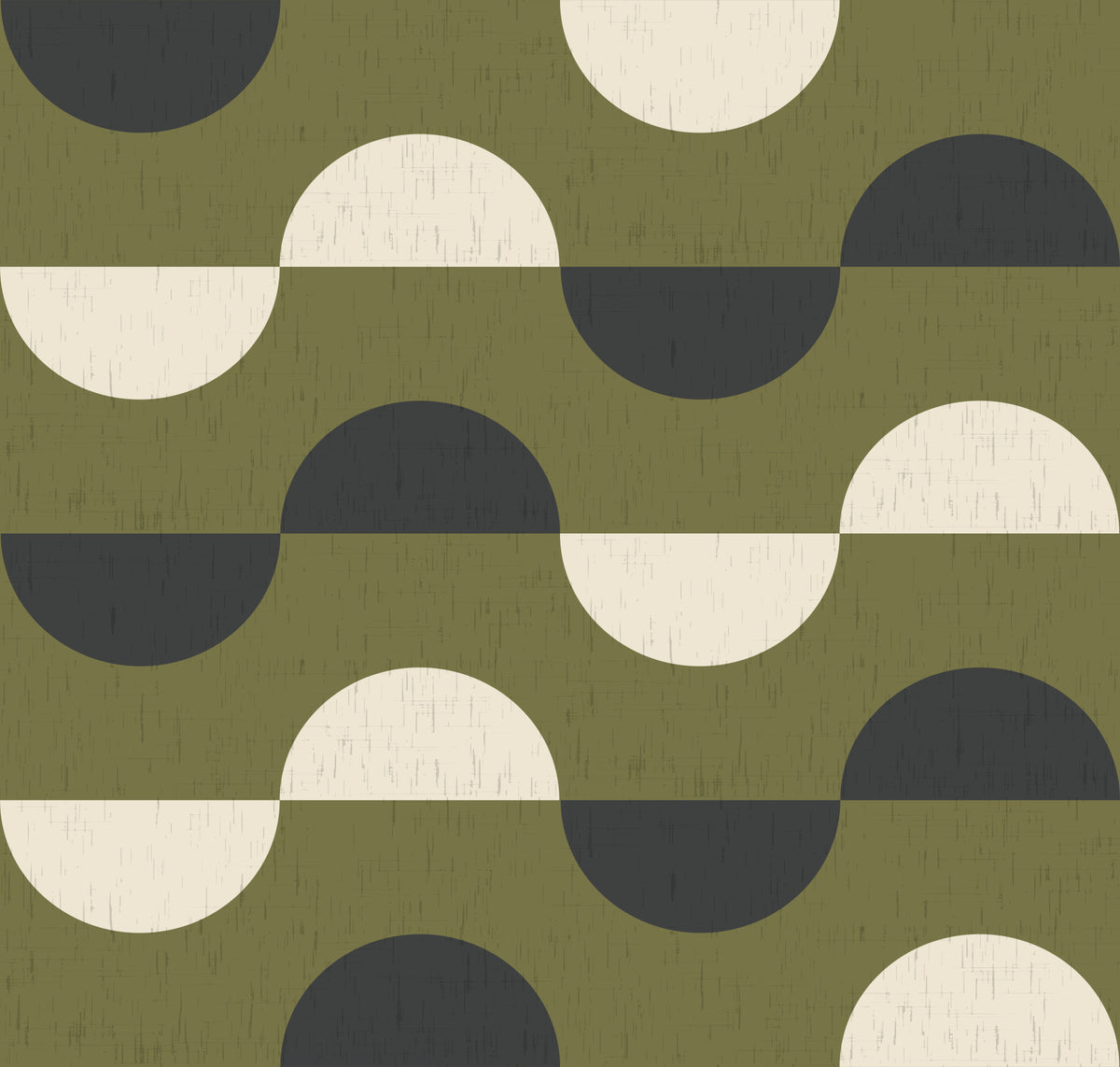 Papier peint demi-lune vert olive, style géométrique rétro du milieu du siècle in your room — zoomed