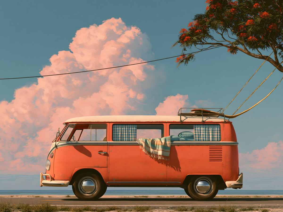 Wandgemälde „Vintage-Küsten-Campervan-Ausflug“