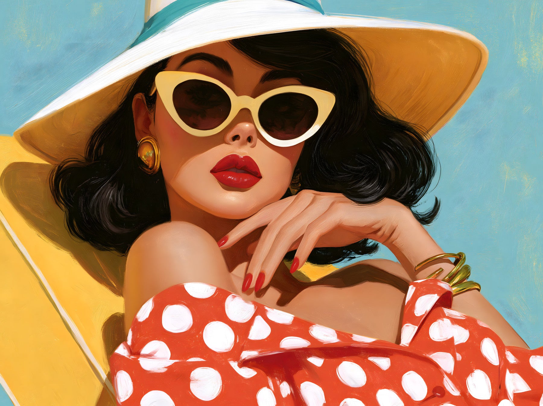 Papier peint panoramique mural Portrait rétro d’une baigneuse au soleil