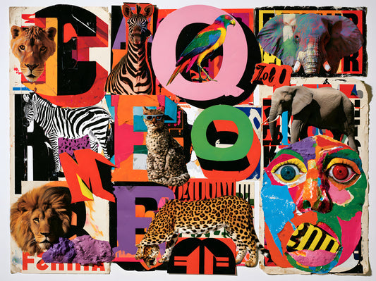 Papier peint panoramique Safari éclectique en collage