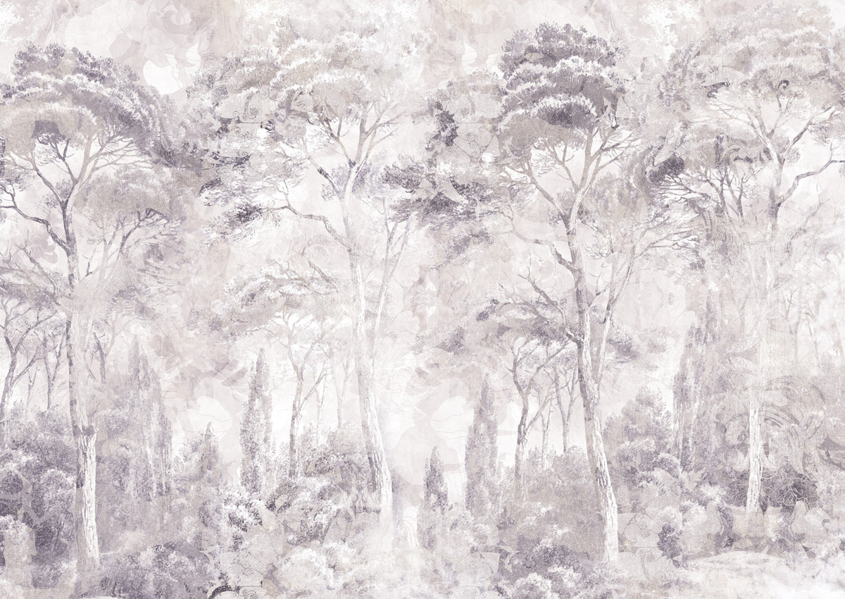 Misty Forest Landscape Dusty Lavender Wall Mural Wall Mural in your room
