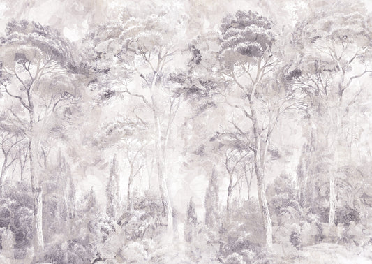 Misty Forest Landscape Dusty Lavender Wall Mural Wall Mural