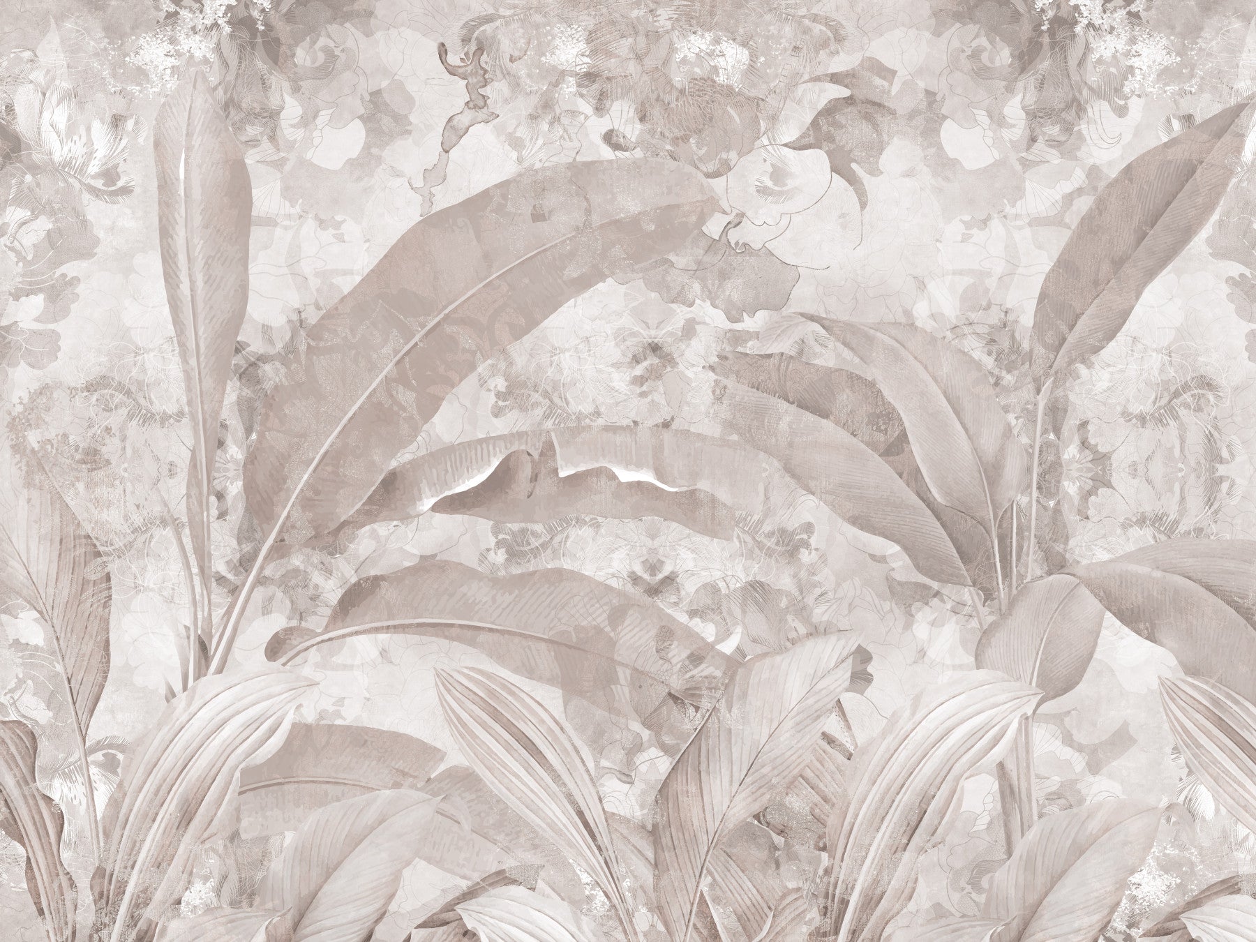 Wandbild mit tropischen botanischen Blättern in gedecktem Mauve