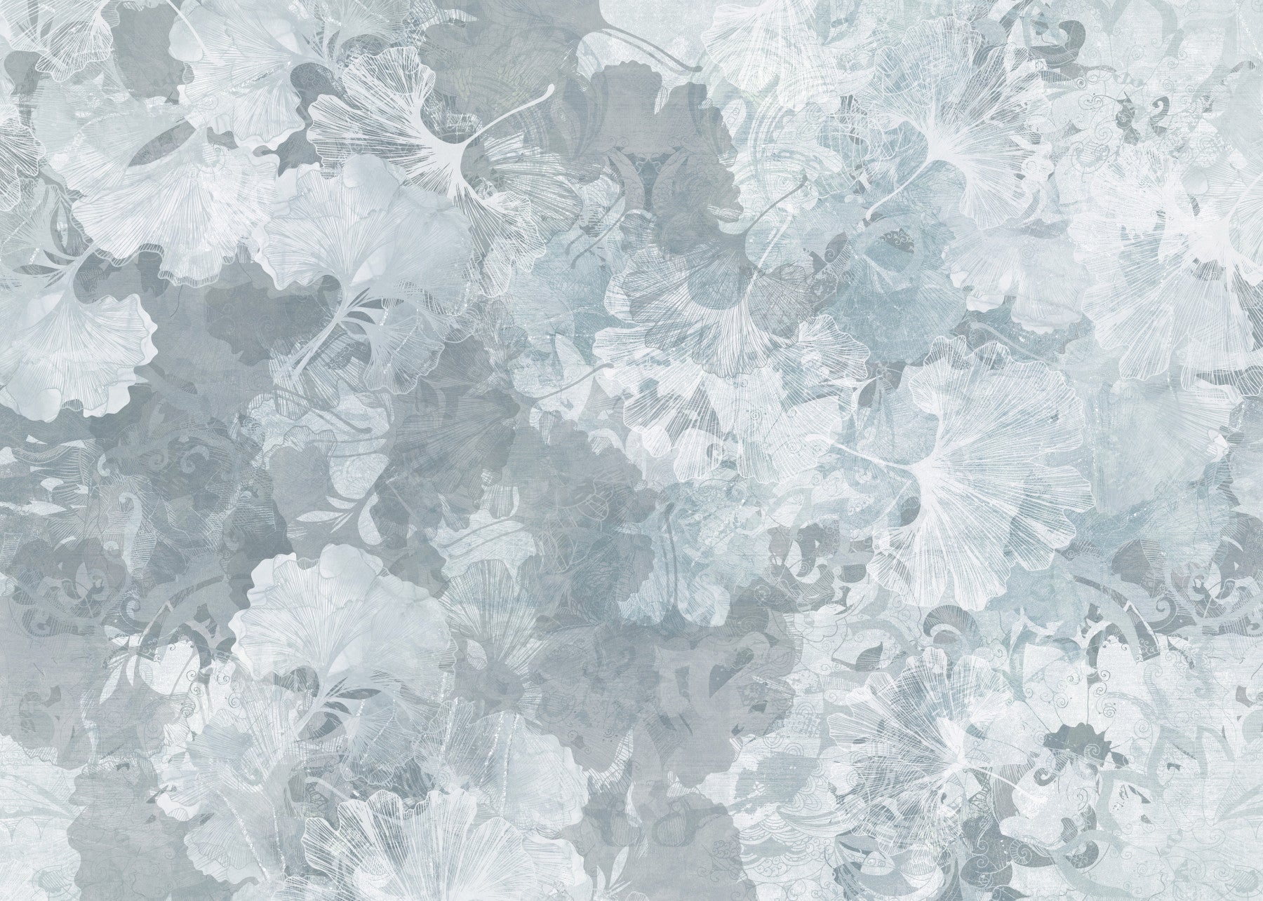 Papier peint panoramique Feuille de ginkgo vintage bleu acier Papier peint panoramique