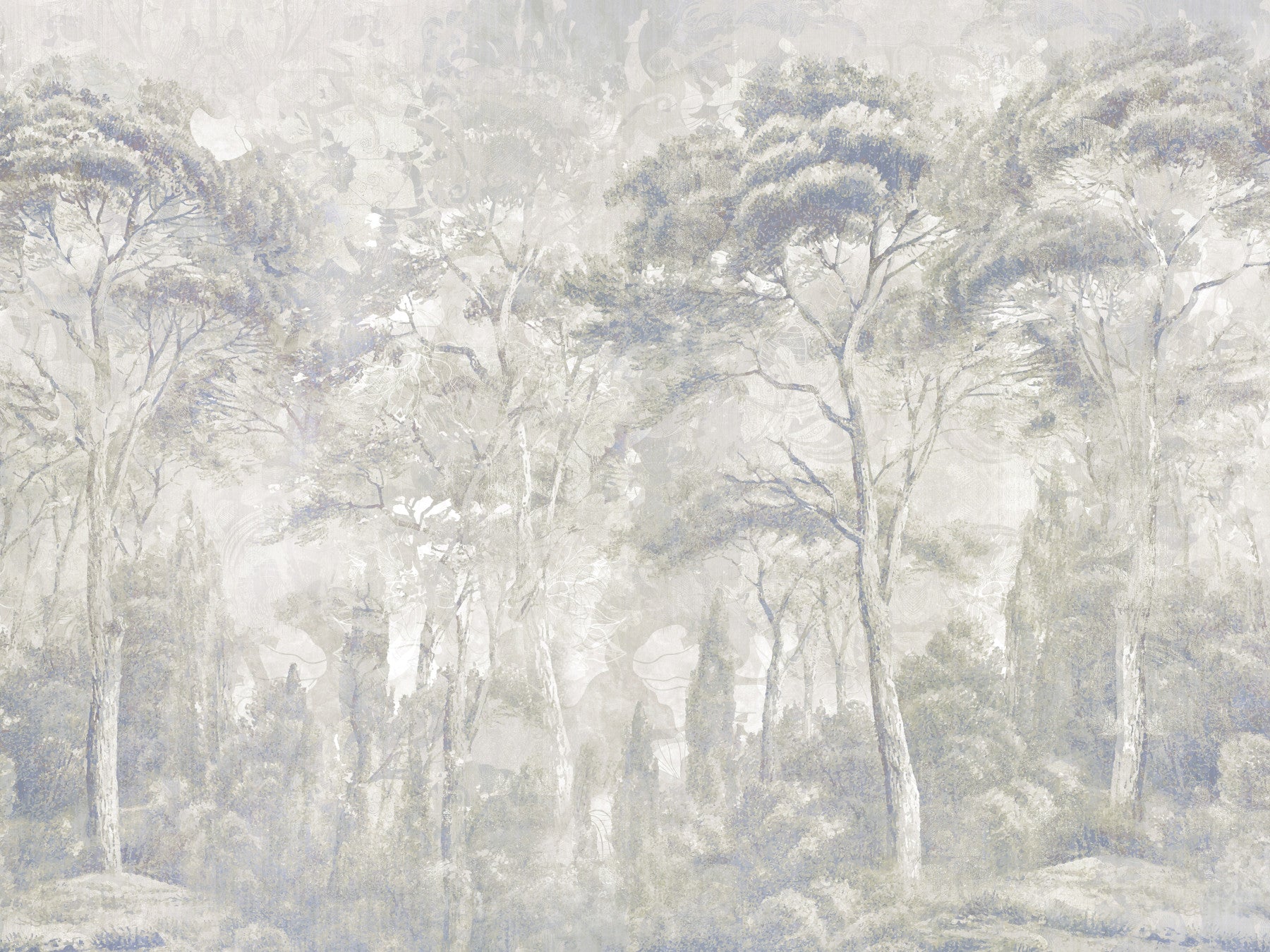 Fototapeta ścienna Misty Forest Landscape w ciepłym piaskowym i szarym odcieniu
