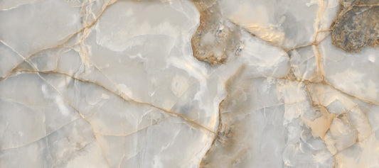 Mural de pared con vetas de ónix en crema natural