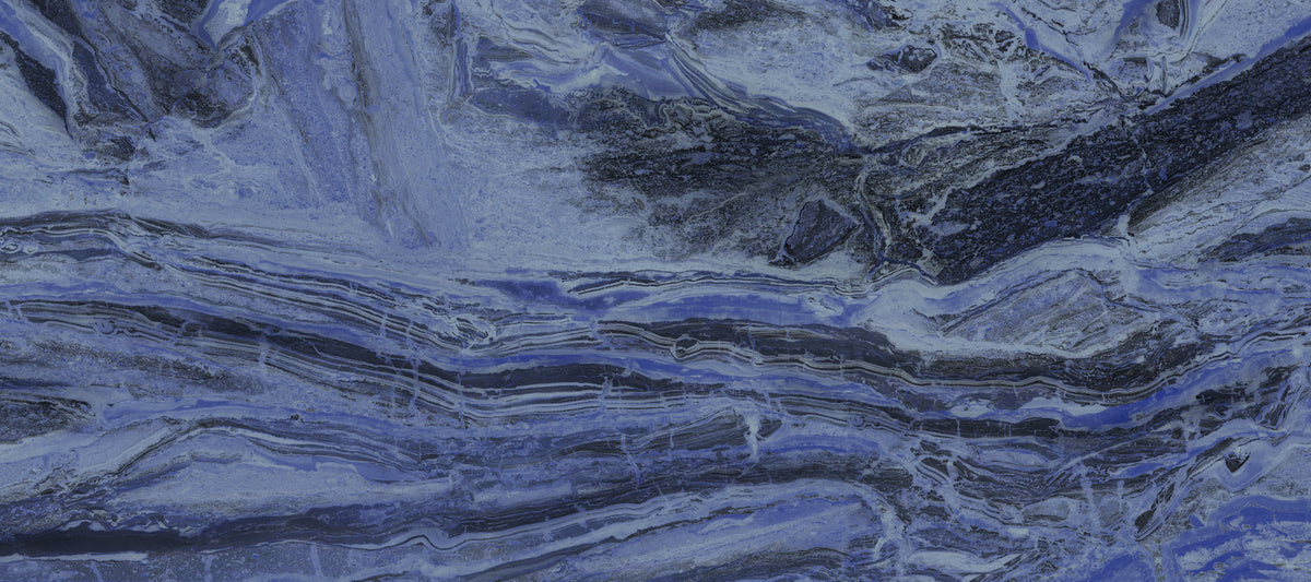 Papier peint panoramique à volutes de marbre bleu azur profond in your room — zoomed