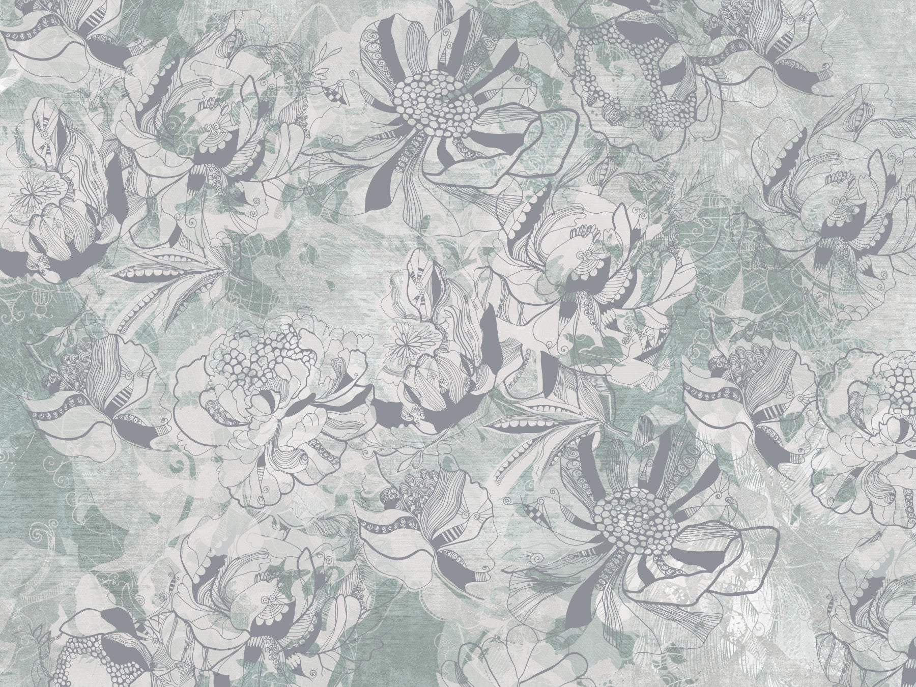 Misty Slate Ice Teal Botanical Floral Wall Mural Wall Mural
