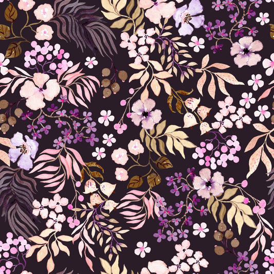Papel pintado de flores silvestres botánicas oscuras