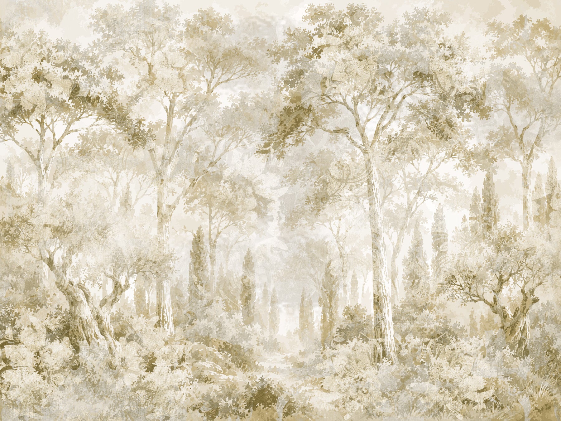 Oatmeal Mist Tuscan Forest Path Wall Mural