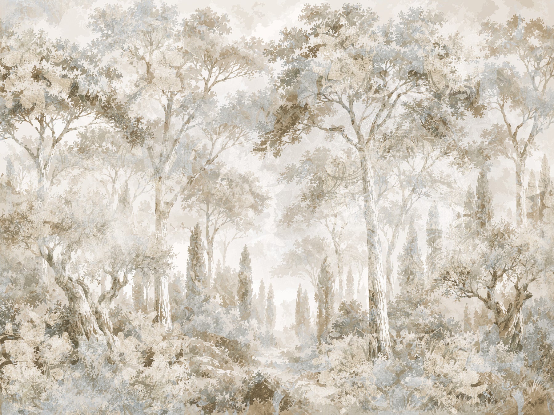 Wandbild „Nebliger Waldweg in der Toskana“