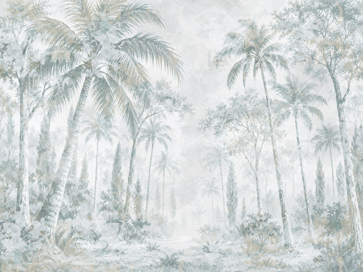 Misty Blue Jungle Path Wall Mural in your room