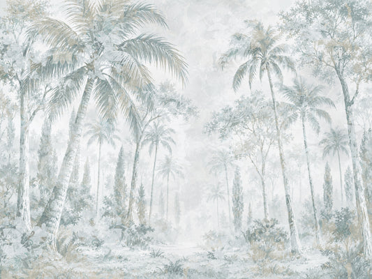 Misty Blue Jungle Path Wall Mural