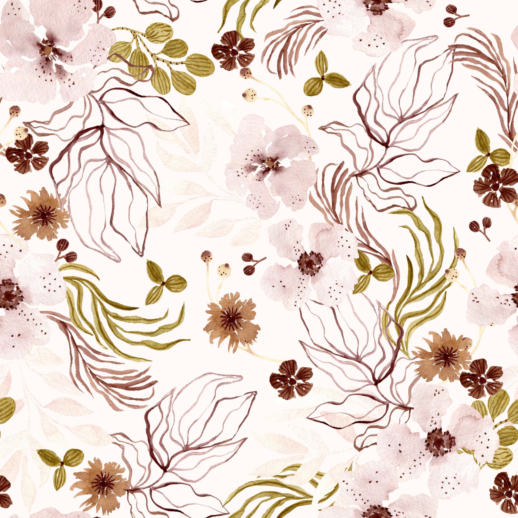 Papier peint à motif aquarelle de jardin rustique rose