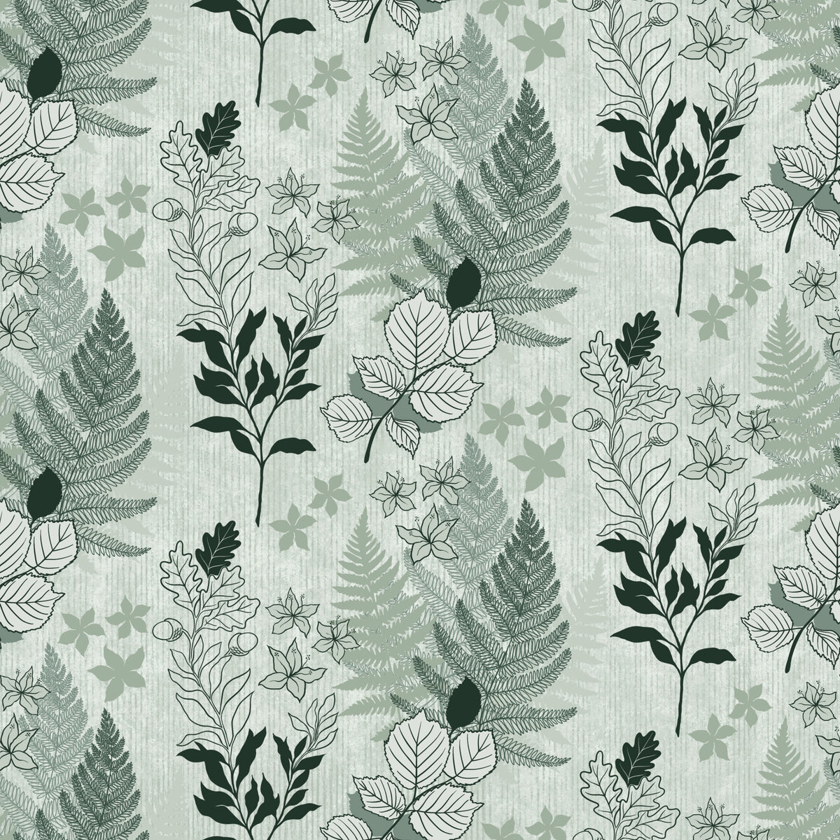 Alpine botaniske silhuetter - grønt tapet⁠ in your room — zoomed