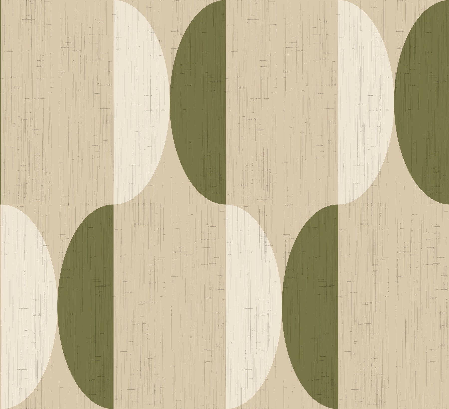 Carta da parati ovale Mid Century color crema e verde oliva⁠