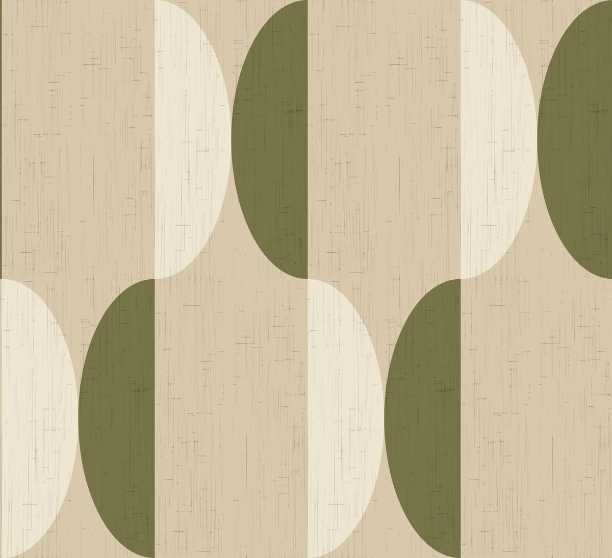 Carta da parati ovale Mid Century color crema e verde oliva⁠ in your room