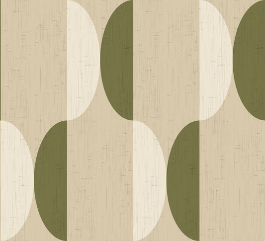 Mid Century Oval Wallpaper Cream Olive Wallpaper⁠