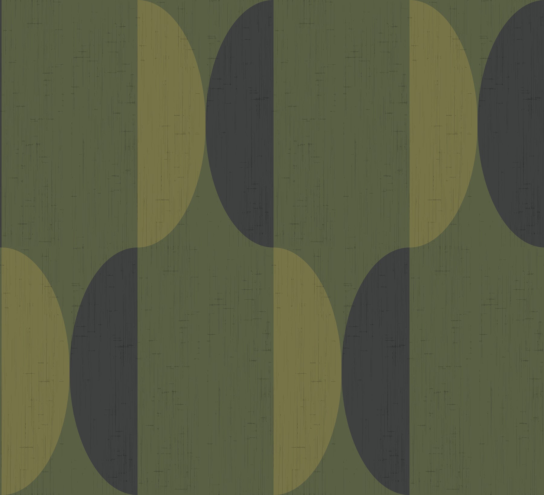 Tapete mit ovalen Motiven im Mid-Century-Stil, olivgrün und moosgrün⁠
