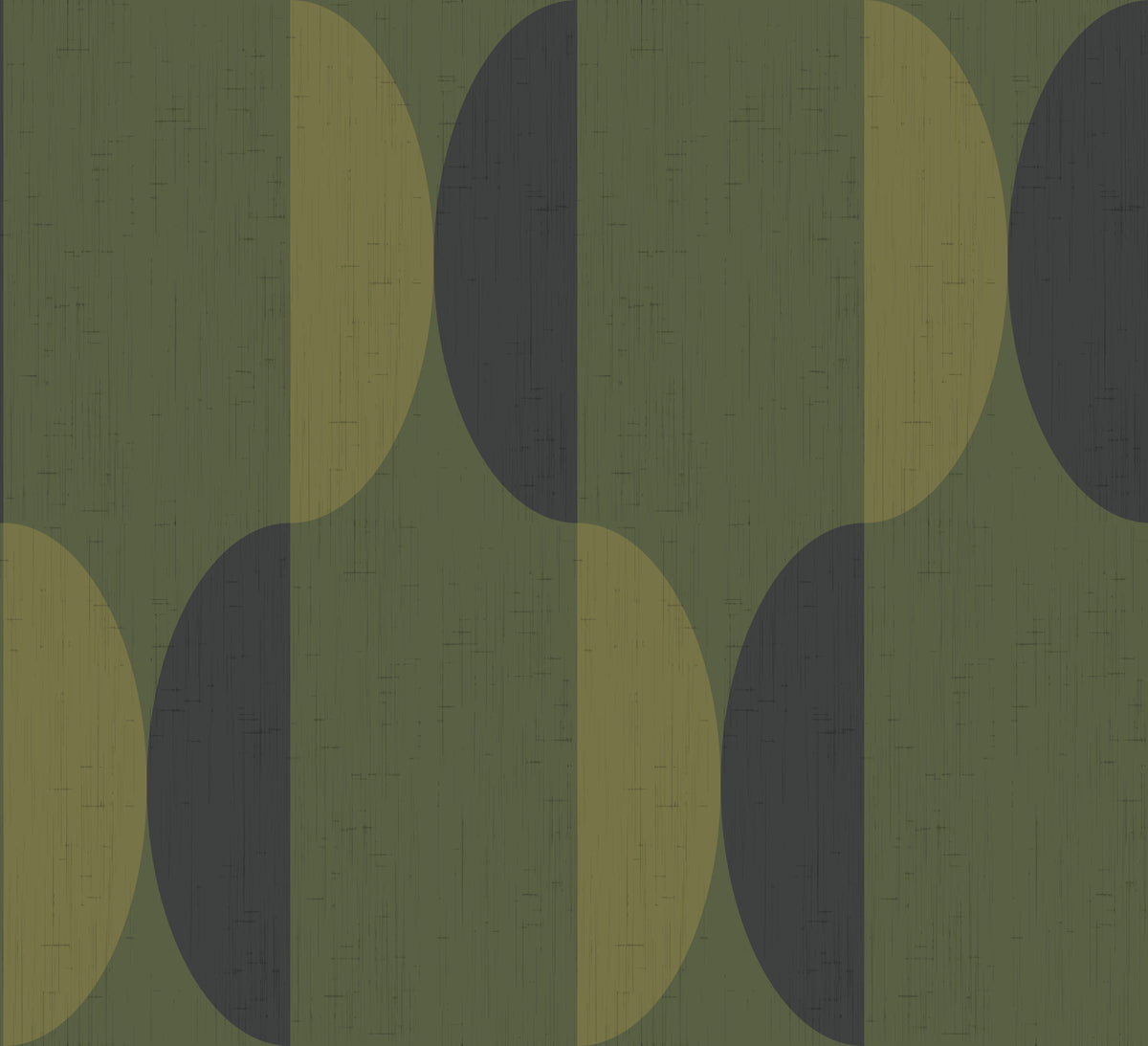 Tapete mit ovalen Motiven im Mid-Century-Stil, olivgrün und moosgrün⁠ in your room — zoomed