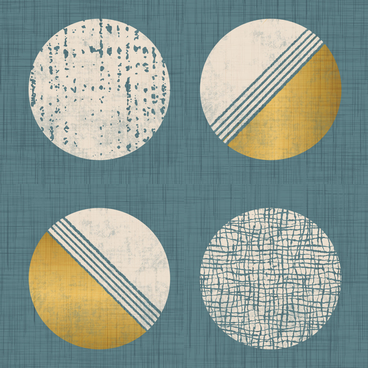 Tapeten mit Kreisen in staubigem Petrol und Senfgelb im Mid-Century-Stil⁠ in your room — zoomed
