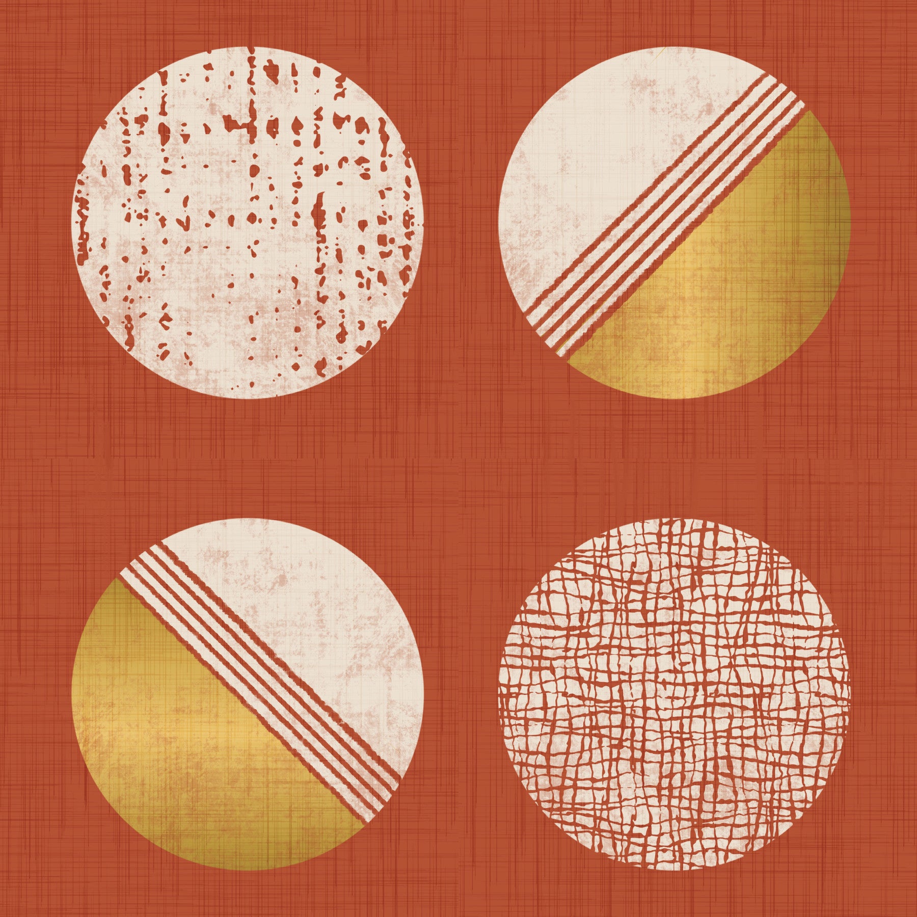 Rust Pictrues Rust Red & Mustard Geometric Mid-Century Circles