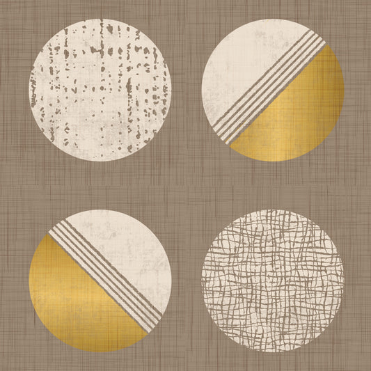Papier peint à cercles taupe chaud et moutarde, style milieu du siècle