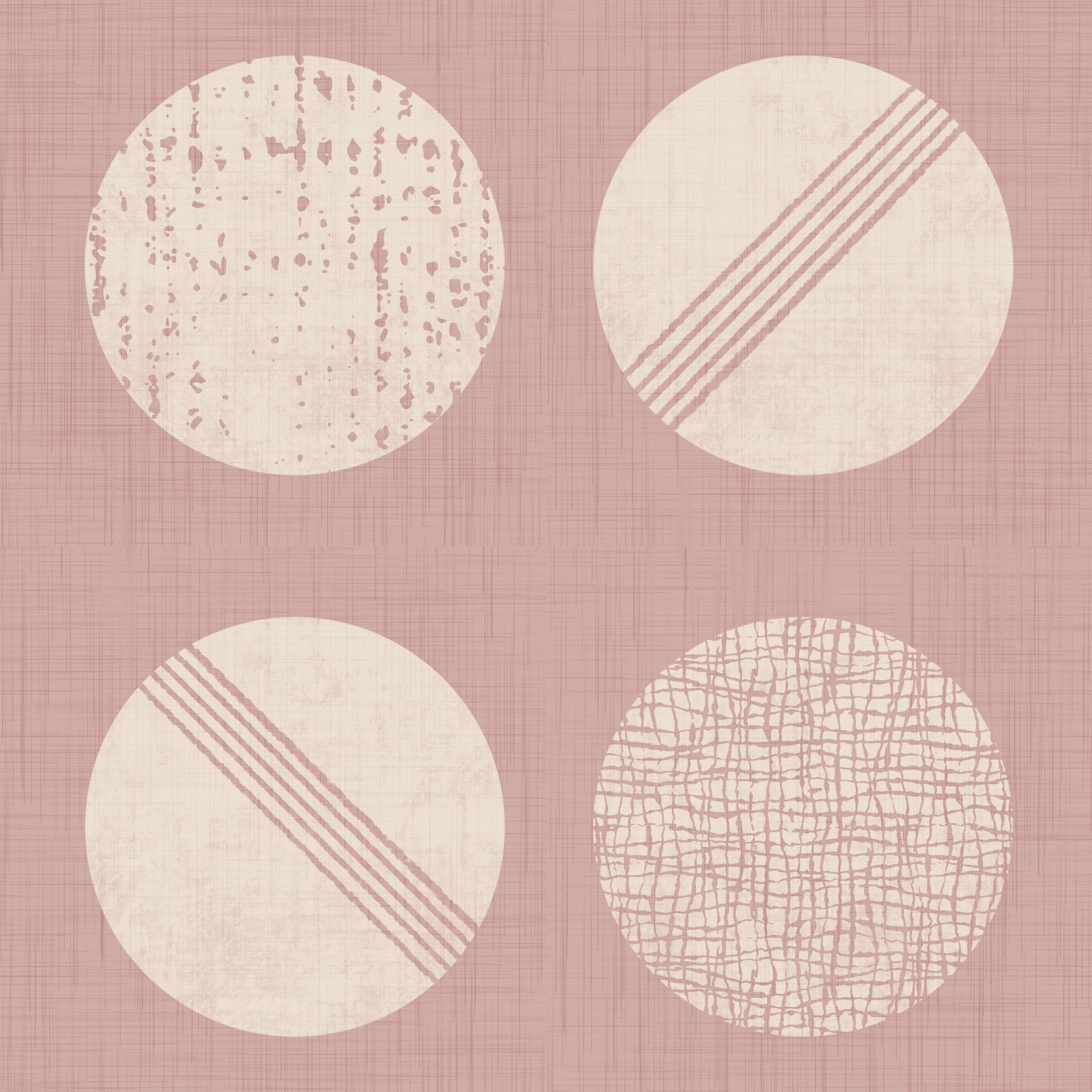 Tapet med blushrosa og kremfargede sirkler, mid-century-stil