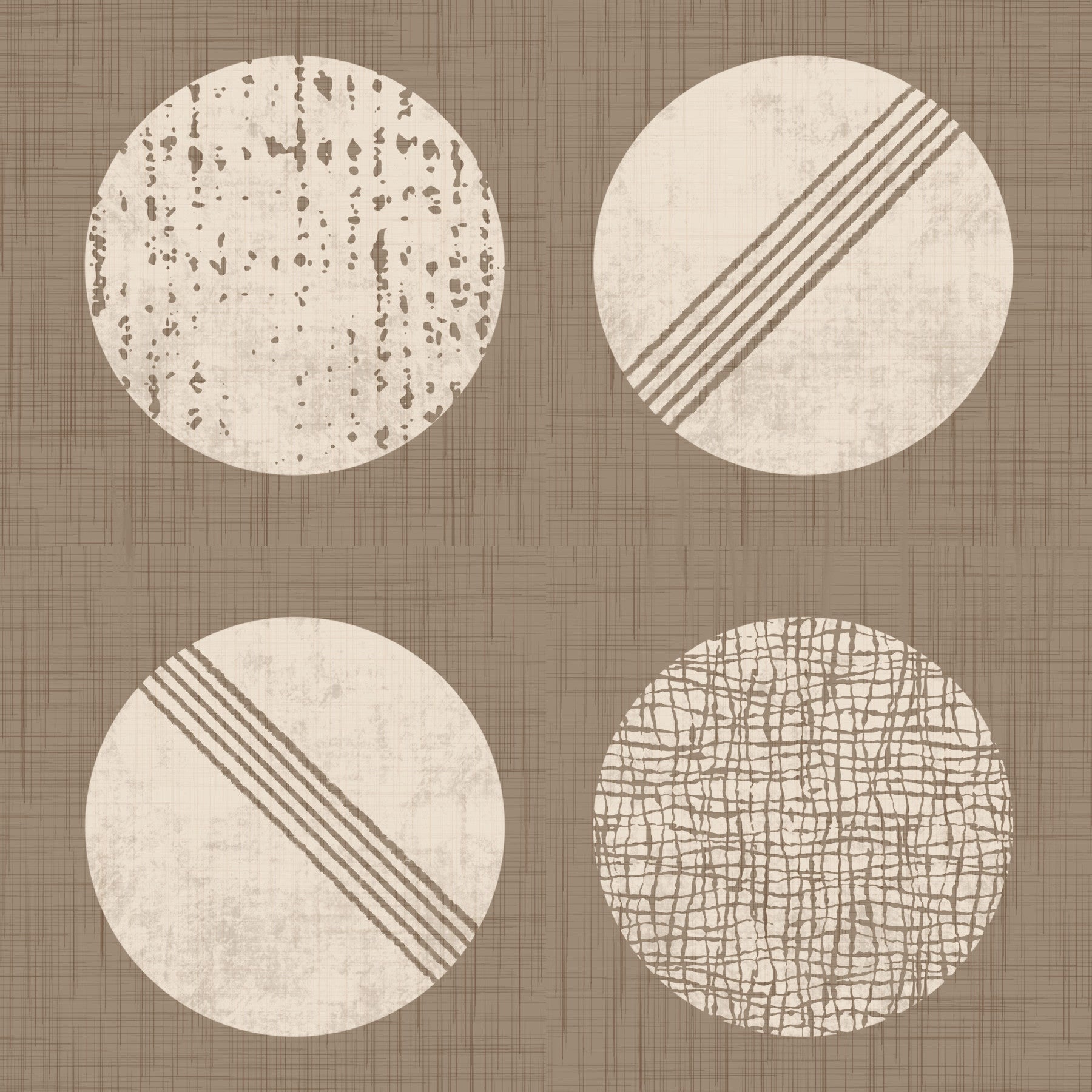 Tapeten mit Kreisen in warmem Taupe und Creme im Mid-Century-Stil