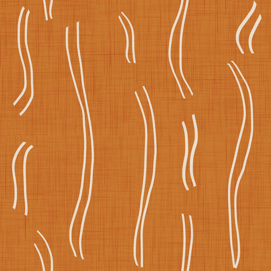Tapeten mit gewellten Streifen in gebranntem Orange, Mid-Century-Stil⁠
