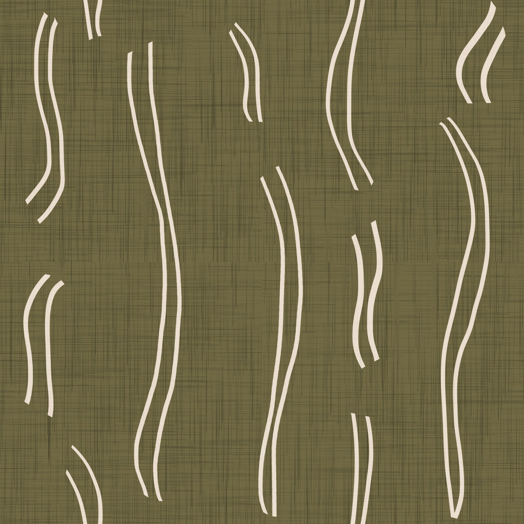 Tapeten mit welligem Streifenmuster in Olivgrün, Mid-Century-Stil