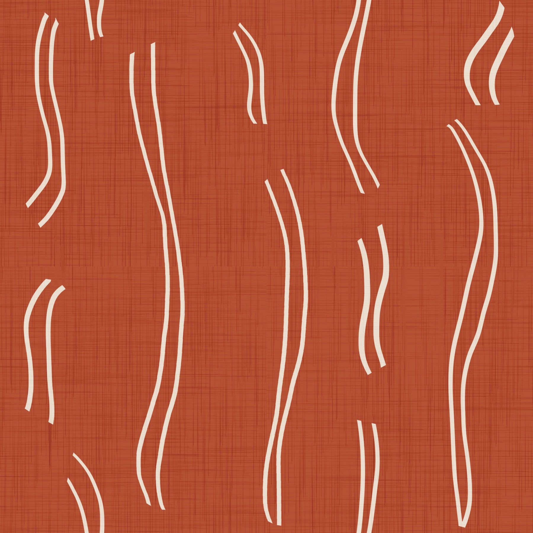 Carta da parati a righe ondulate rosso ruggine, stile mid-century