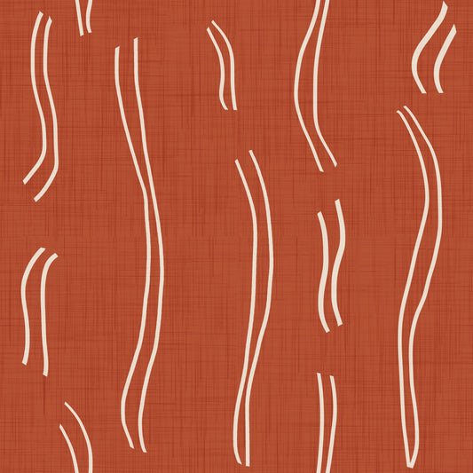 Rust Red Wavy Stripe Wallpaper Mid Century Wallpaper⁠