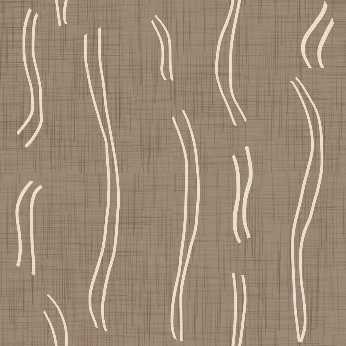 Warme taupefarbene Tapete mit welligen Streifen im Mid-Century-Stil⁠