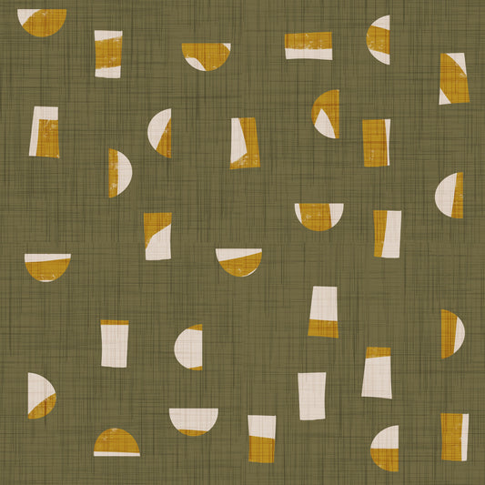 Olive Green Abstract Shapes Wallpaper Mid Century Wallpaper⁠