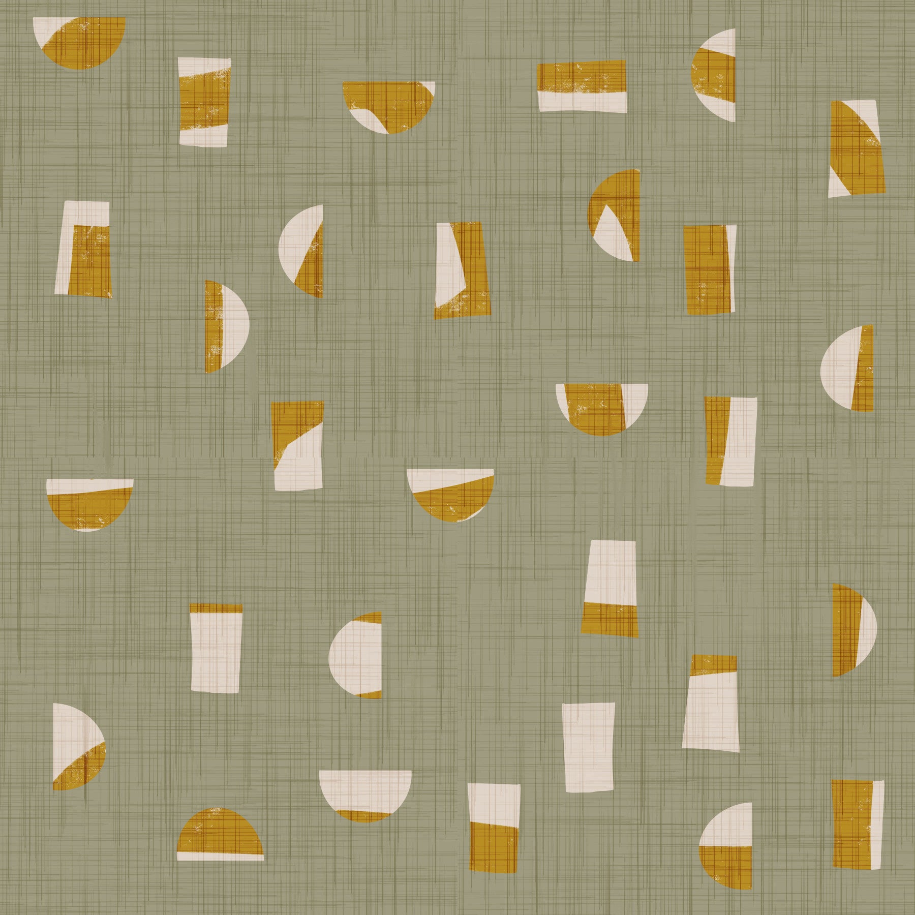 Papel de parede com formas abstratas verde-sálvia, estilo de meados do século XX⁠