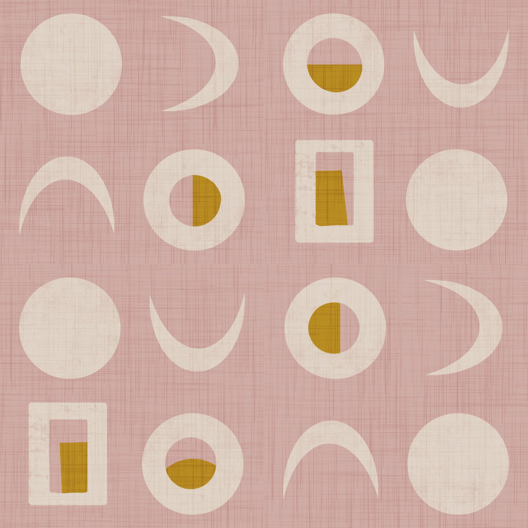 Tapeten mit Mondphasen in Blassrosa, Mid-Century-Stil⁠
