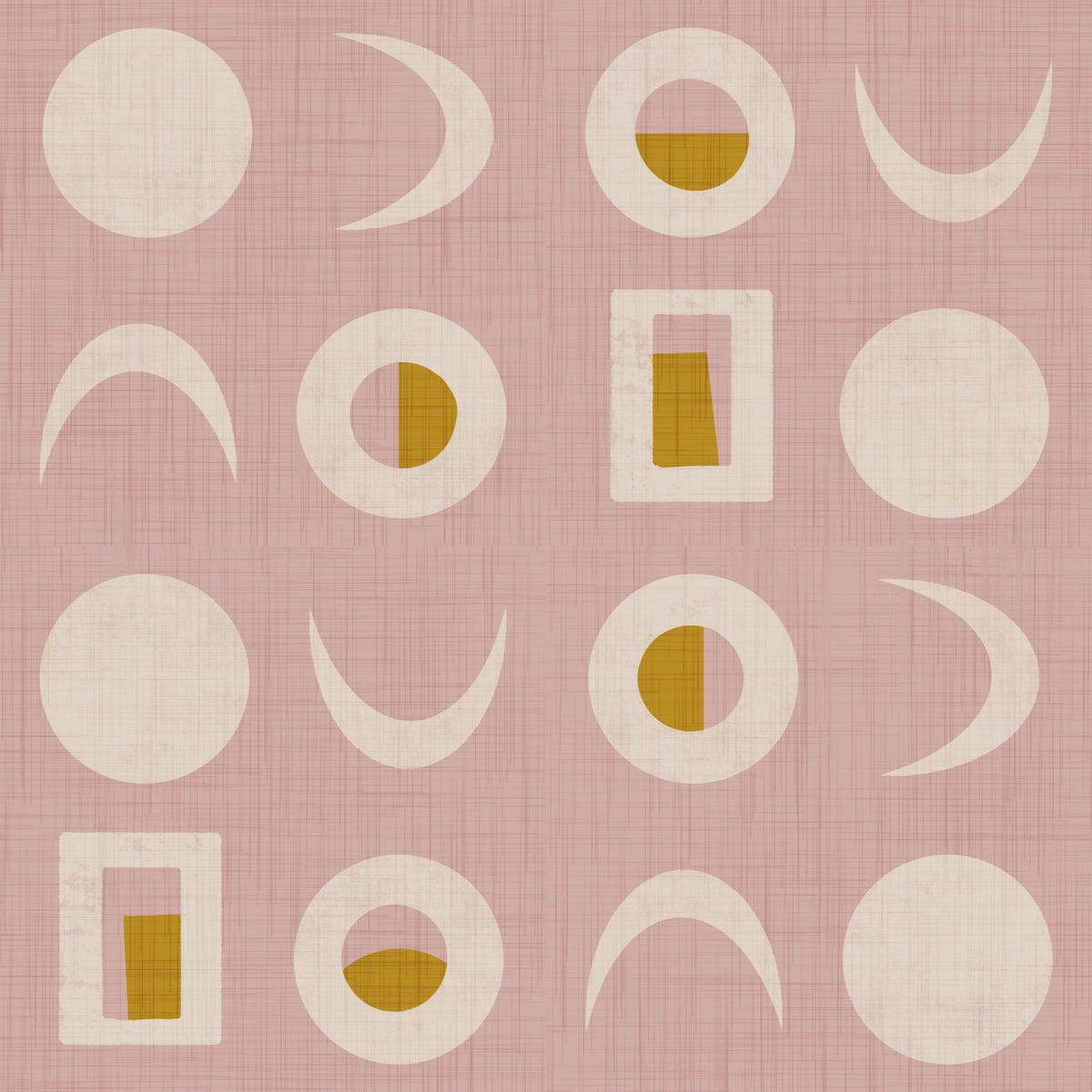 Tapeten mit Mondphasen in Blassrosa, Mid-Century-Stil⁠ in your room — zoomed
