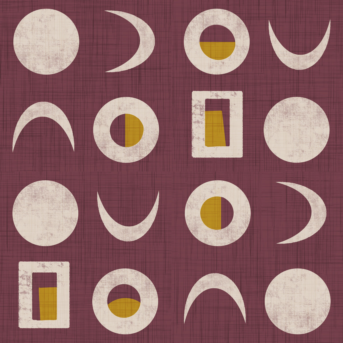 Papier peint phases de lune bordeaux, style mid-century in your room — zoomed