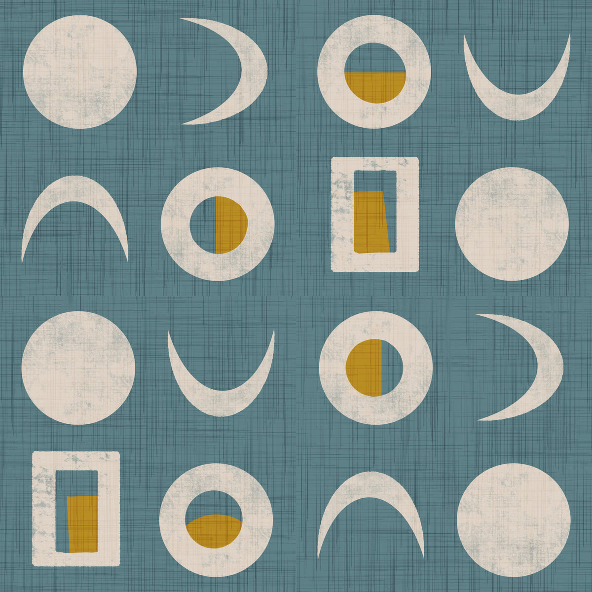 Dusty Teal Moon Phase Wallpaper Mid Century Wallpaper⁠ in your room