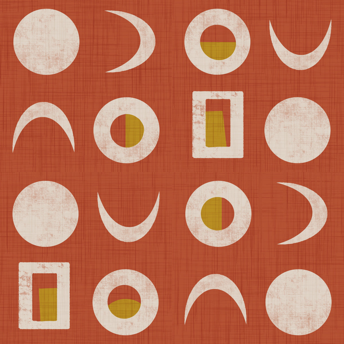 Tapeta z fazami księżyca w rdzawoczerwonym kolorze w stylu mid-century⁠ in your room — zoomed