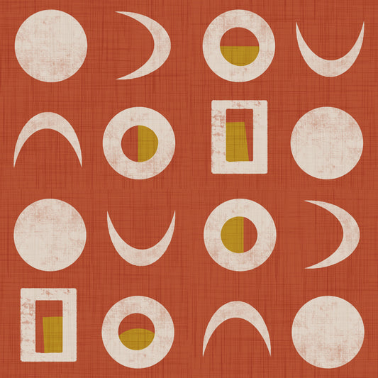 Tapete mit Mondphasen in Rostrot, Mid-Century-Tapete⁠