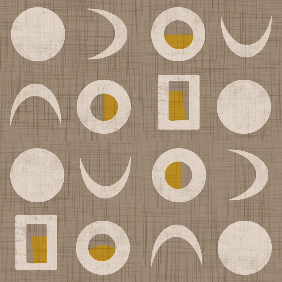 Varmt taupefarvet månefase-tapet, midcentury-tapet in your room — zoomed