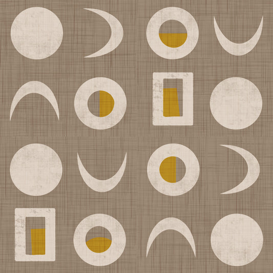 Tapete mit Mondphasen in warmem Taupe, Mid-Century-Tapete⁠