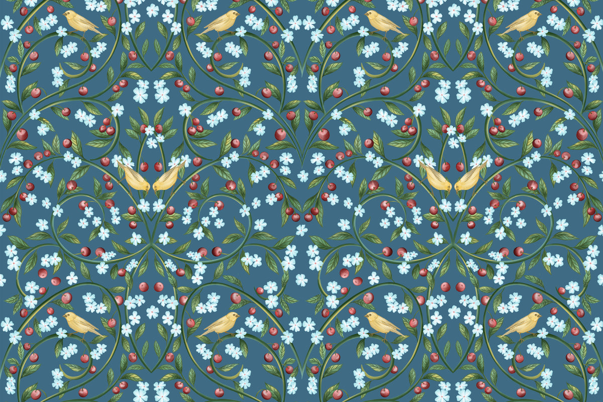 Carta da parati William Morris con fiori di ciliegio blu in your room